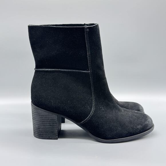 Frye And Co Boots Womens 9.5 Black Suede Block Heel Ankle Booties Zip - Picture 1 of 10